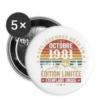 Geboren im Oktober 1981 | Genial seit Oktober 1981 - Buttons klein 25 mm (5er Pack) - Weiß - Vorne