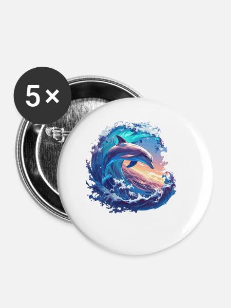 Dolphin Delfine Delfin - Buttons klein 25 mm (5er Pack) - Weiß
