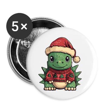 Dinosaur stegosaurus Christmas - Buttons small 1''/25 mm (5-pack) - white - Front
