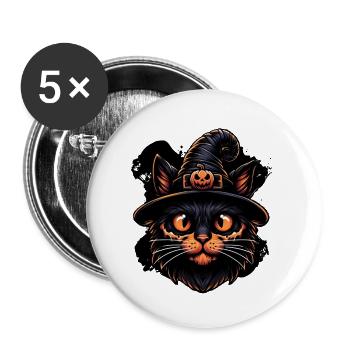 Spooky Kitty - Buttons small 1''/25 mm (5-pack) - white - Front