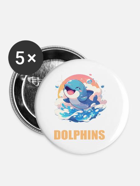 Dolphin Delfine Delfin - Buttons klein 25 mm (5er Pack) - Weiß