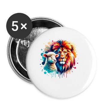 Löwe und Lamm Christliche Kleidung - Buttons klein 25 mm (5er Pack) - Weiß - Vorne