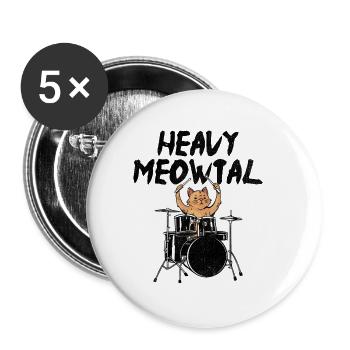 Heavy Meowtal Drumming Drum Drummer Cat Lover - Buttons klein 25 mm (5er Pack) - Weiß - Vorne