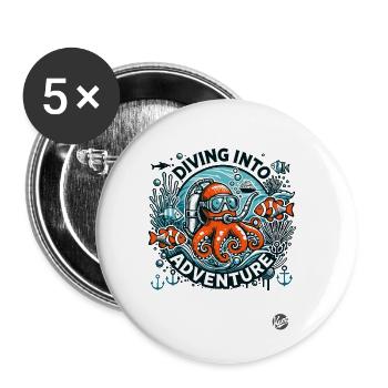 Unterwasser Abenteuer, Krake der Oktopus Taucher - Buttons klein 25 mm (5er Pack) - Weiß - Vorne