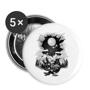 mystisch Märchen Märchenfigur Rabe Raben Krähe - Buttons klein 25 mm (5er Pack) - Weiß - Vorne