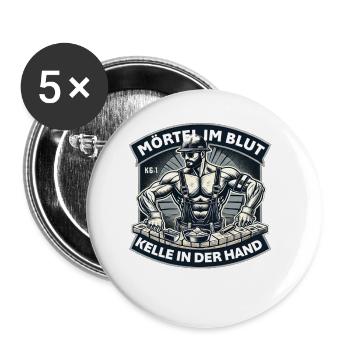 Mörtel im Blut Kelle in der Hand - Buttons klein 25 mm (5er Pack) - Weiß - Vorne