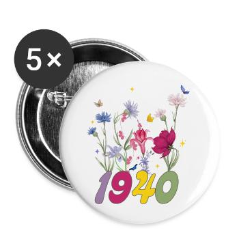 Year of Birth 1940 Wildflowers - Buttons small 1''/25 mm (5-pack) - white - Front