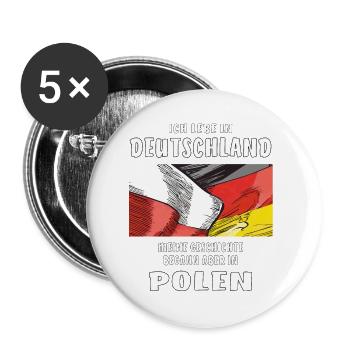 POLEN DEUTSCHLAND ICH LEBE IN - Buttons klein 25 mm (5er Pack) - Weiß - Vorne