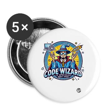Code Wizard Restart Specialist Expert en informatique - Lot de 5 petits badges (25 mm) - blanc - Devant