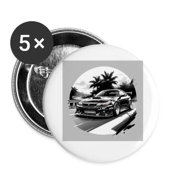 JDM Sportcar Tuning Voiture de ville Cadeau Autoroute - Lot de 5 petits badges (25 mm) - blanc - Devant