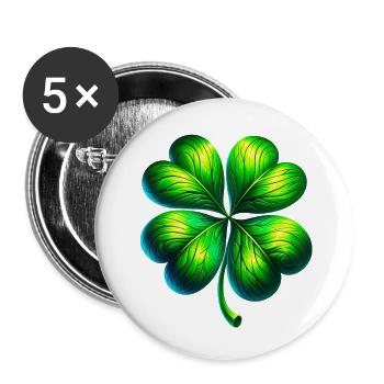 Trèfle à quatre feuilles - Lot de 5 petits badges (25 mm) - blanc - Devant