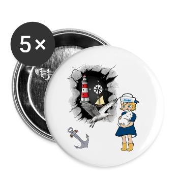 Seagull Lighthouse Boussole Maritime Ancre Seagulls - Lot de 5 petits badges (25 mm) - blanc - Devant