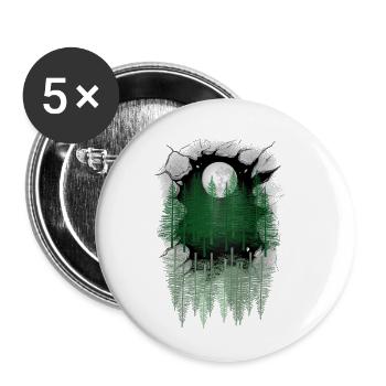 mystisch Wald Natur Fichten Bäume Tannen Mond - Buttons klein 25 mm (5er Pack) - Weiß - Vorne