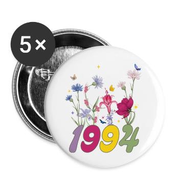 Year of birth 1994 wildflowers - Buttons small 1''/25 mm (5-pack) - white - Front