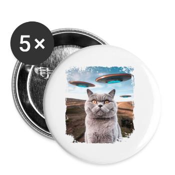 Funny British Shorthair Cat selfie with Alien UFOs - Buttons small 1''/25 mm (5-pack) - white - Front
