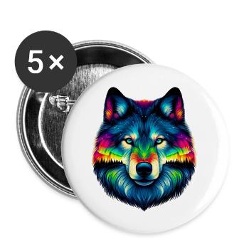 Loup - Lot de 5 petits badges (25 mm) - blanc - Devant