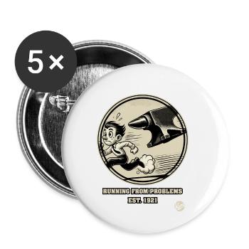 Homme de dessin animé vintage fuyant les problèmes - Lot de 5 petits badges (25 mm) - blanc - Devant