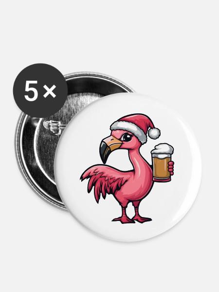 Flamingo Weihnachten Bier - Buttons klein 25 mm (5er Pack) - Weiß