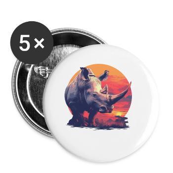 Rhino Nashörner Nashorn - Buttons klein 25 mm (5er Pack) - Weiß - Vorne