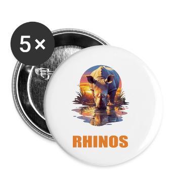 Rhino Nashörner Nashorn - Buttons klein 25 mm (5er Pack) - Weiß - Vorne