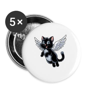 Chat noir avec des ailes d’ange - Lot de 5 petits badges (25 mm) - blanc - Devant