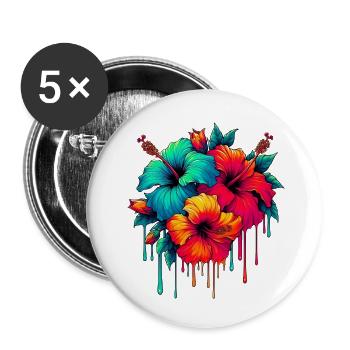 Hibiskusblüten - Buttons klein 25 mm (5er Pack) - Weiß - Vorne