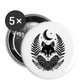 Filigraner Fuchs mit Farn und Zapfen im Herbst - Buttons klein 25 mm (5er Pack) - Weiß - Vorne