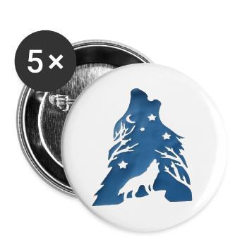 loup hurle nuit - Lot de 5 petits badges (25 mm) - blanc - Devant
