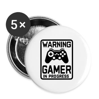Warning Gamer in Progress - Buttons small 1''/25 mm (5-pack) - white - Front