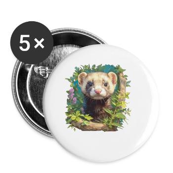 Ferret Frettchen - Buttons small 1''/25 mm (5-pack) - white - Front