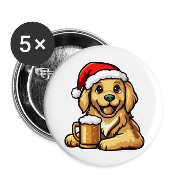 Golden Retriever Chien Bière Noël Noël - Lot de 5 petits badges (25 mm) - blanc - Devant