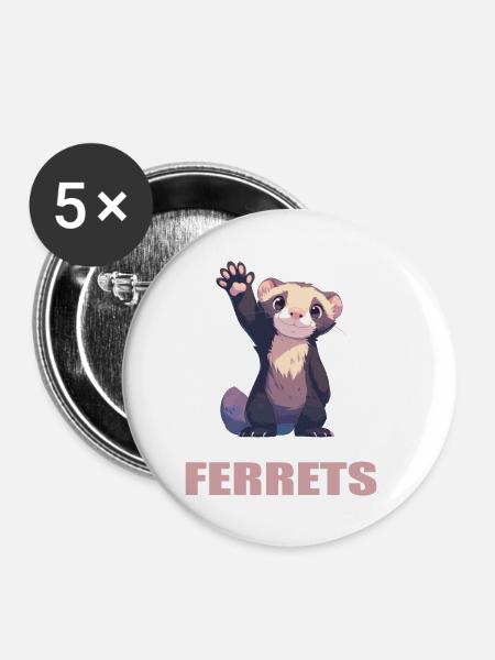 Ferret Frettchen - Buttons klein 25 mm (5er Pack) - Weiß