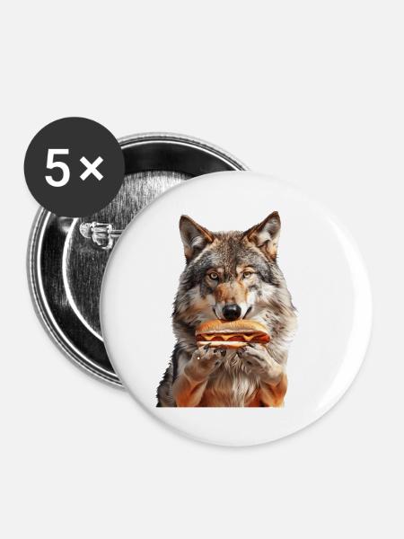 Wolf - Buttons klein 25 mm (5er Pack) - Weiß