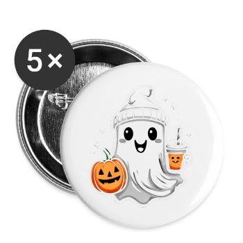 Süßer Geist: Niedlicher Geisterfreund mit Kürbis - Buttons klein 25 mm (5er Pack) - Weiß - Vorne