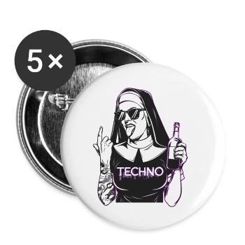 Rebellious Nun Techno Party Hardstyle - Buttons klein 25 mm (5er Pack) - Weiß - Vorne