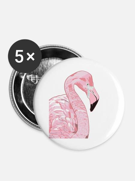 Rosa Flamingo Kopf - Buttons klein 25 mm (5er Pack) - Weiß