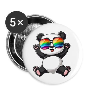 Panda Cartoon avec une fierté Lunettes arc-en-ciel. - Lot de 5 petits badges (25 mm) - blanc - Devant