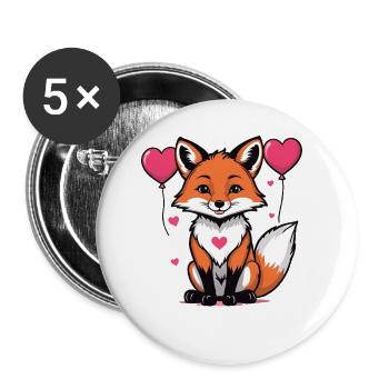 Fuchs Fox Herzchen Herz Süß Geschenk für Frauen - Buttons klein 25 mm (5er Pack) - Weiß - Vorne
