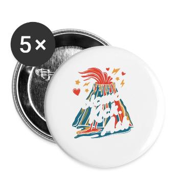 Volcan – Cendres, lave et feu - Lot de 5 petits badges (25 mm) - blanc - Devant