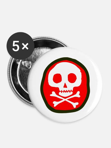 Schädel und Knochen - Buttons klein 25 mm (5er Pack) - Weiß