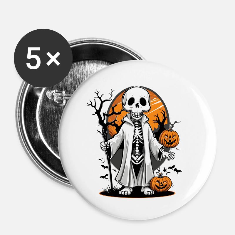 Spooky Skeleton - Halloween Night - Buttons klein 25 mm (5er Pack) - Weiß
