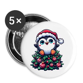 Lustiger Pinguin Weihnachtsbaum Skurril - Buttons klein 25 mm (5er Pack) - Weiß - Vorne