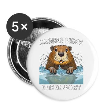 GROßES BIBER EHRENWORT - Buttons klein 25 mm (5er Pack) - Weiß - Vorne