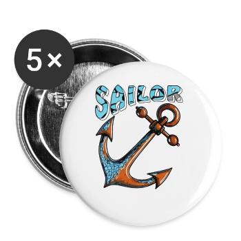ANCRE DE NAVIRE MARIN - Lot de 5 petits badges (25 mm) - blanc - Devant