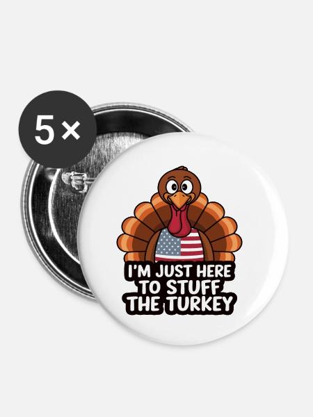 Lustiger Thanksgiving Truthahn - Buttons klein 25 mm (5er Pack) - Weiß