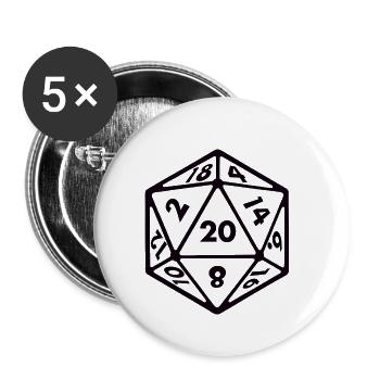 Würfel D20 W20 Tabletop RPG Pen and Paper - Buttons klein 25 mm (5er Pack) - Weiß - Vorne