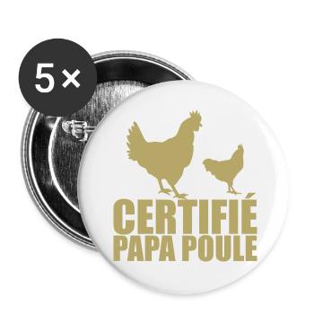 Bester Papa | Zertifizierte Papa-Henne - Buttons klein 25 mm (5er Pack) - Weiß - Vorne