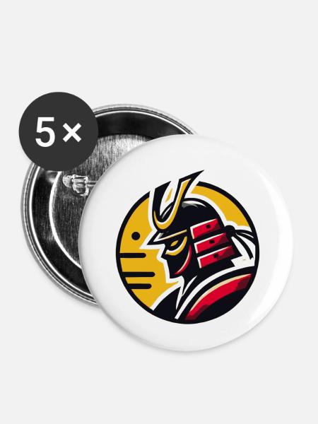Gelber Samurai - Buttons klein 25 mm (5er Pack) - Weiß