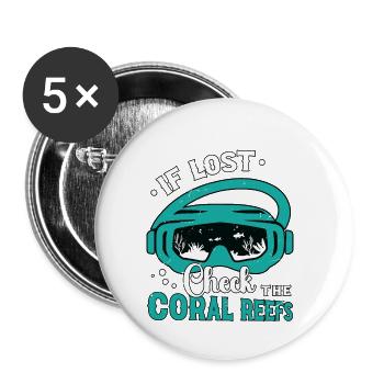 Plongée en apnée en cas de perte Vérifiez le nageur des récifs coralliens - Lot de 5 petits badges (25 mm) - blanc - Devant
