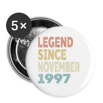 Vintage Legend Since November 1997, 27th birthday - Buttons small 1''/25 mm (5-pack) - white - Front